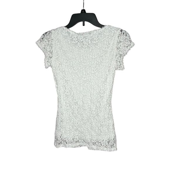 Catherine Malandrino White Lace Y2K Trendy Crinkle Short Sleeve Top Size XS New - Picture 2 of 6